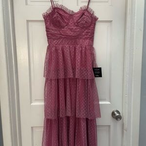 NWT Lulus Pink Swiss Dot Midi Dress